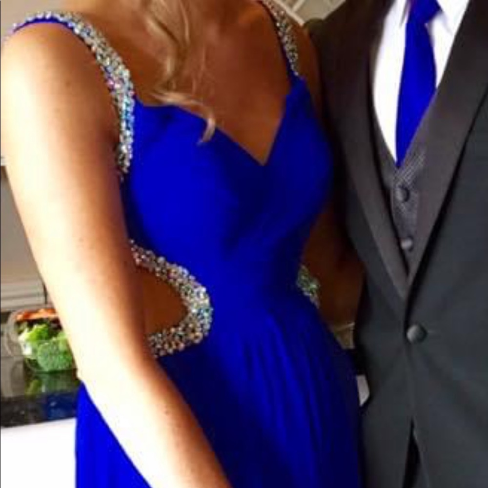 La Femme Blue rhinestone prom dress